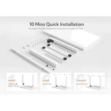 Claiks Glass Standing Desk with Drawers, 48×24 Inch Adjustable Stand Up Desk, Quick Install Home Office Computer Desk with USB Ports, White