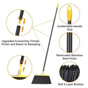 KeFanta Outdoor Broom for Floor Cleaning,58" Heavy-Duty Commercial Broom for Sweeping Concrete Courtyard Garage Patio Indoor Home Kitchen Office Lobby