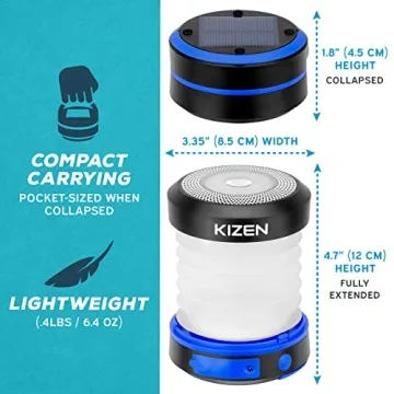 KIZEN Solar Lantern - Rechargeable, Compact, Bright Light
