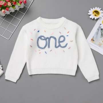 Newborn Baby Girls Boys Sweaters: Fall Winter Outfit Embroidery Knitted Pullover Sweatshirts 1st Birthday Party First Christmas Outwear Photo Shoot Cake Smash Clothes Blue+White 1 Year