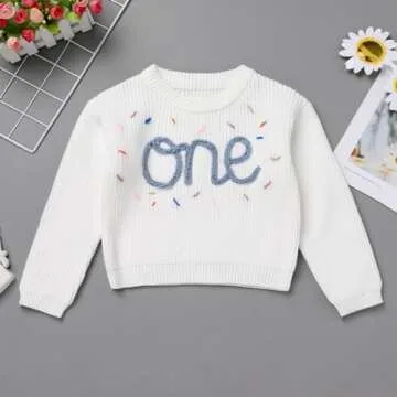 Newborn Baby Girls Boys Sweaters: Fall Winter Outfit Embroidery Knitted Pullover Sweatshirts 1st Birthday Party First Christmas Outwear Photo Shoot Cake Smash Clothes Blue+White 1 Year