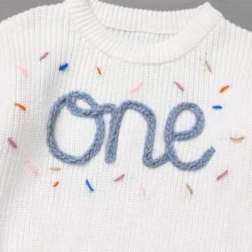 Newborn Baby Girls Boys Sweaters: Fall Winter Outfit Embroidery Knitted Pullover Sweatshirts 1st Birthday Party First Christmas Outwear Photo Shoot Cake Smash Clothes Blue+White 1 Year