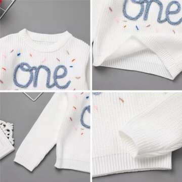 Newborn Baby Girls Boys Sweaters: Fall Winter Outfit Embroidery Knitted Pullover Sweatshirts 1st Birthday Party First Christmas Outwear Photo Shoot Cake Smash Clothes Blue+White 1 Year