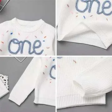 Newborn Baby Girls Boys Sweaters: Fall Winter Outfit Embroidery Knitted Pullover Sweatshirts 1st Birthday Party First Christmas Outwear Photo Shoot Cake Smash Clothes Blue+White 1 Year