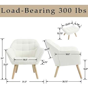 ZH4YOU Sherpa Accent Reading Chair with Ottoman in White