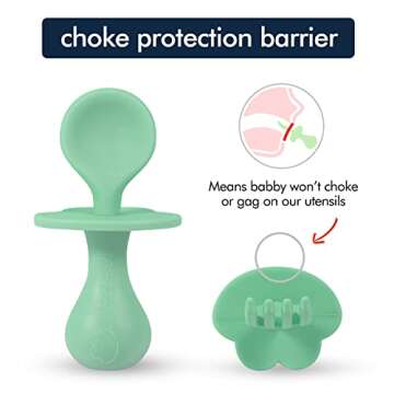 Infant Self Baby Spoon Fork Silicone Self Feeding Utensil Set Baby First Training Weaning for 6+ Month Baby Toddler BPA Free (Midnight Green)