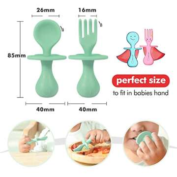 Infant Self Baby Spoon Fork Silicone Self Feeding Utensil Set Baby First Training Weaning for 6+ Month Baby Toddler BPA Free (Midnight Green)