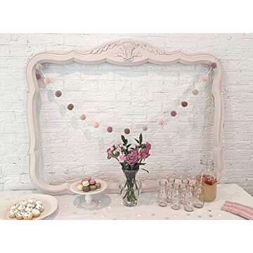 Pink Pom Pom Garland | Felt Ball Garland for Nursery, Baby Shower, Birthday and Valentine's Day | Boho Bedroom Decor for Girls | Blush Pink, Mauve and Mustard Gold