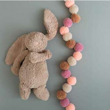 Pink Pom Pom Garland | Felt Ball Garland for Nursery, Baby Shower, Birthday and Valentine's Day | Boho Bedroom Decor for Girls | Blush Pink, Mauve and Mustard Gold