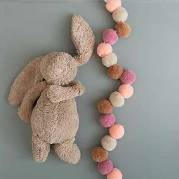 Pink Pom Pom Garland | Felt Ball Garland for Nursery, Baby Shower, Birthday and Valentine's Day | Boho Bedroom Decor for Girls | Blush Pink, Mauve and Mustard Gold