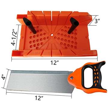 ACEgoes 12" Miter Box with Saw Included, Reinforced Steel Back Saw for Accurate Cutting, Preset 90 45 22.5 and 0 Degree Cuts, 4-1/2in x 3in (width x Height) Cutting Capacity
