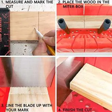 ACEgoes 12" Miter Box with Saw Included, Reinforced Steel Back Saw for Accurate Cutting, Preset 90 45 22.5 and 0 Degree Cuts, 4-1/2in x 3in (width x Height) Cutting Capacity