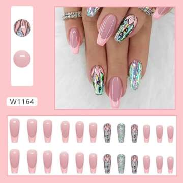 Coffin Press on Nails Medium Dark Pink French Tip Fake Nails Press ons, Full Cover Flase Nails with ...