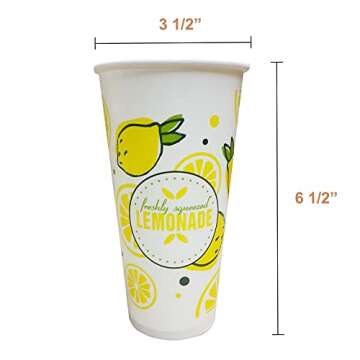 150 Pieces / 50 Sets 20 Oz Lemonade Cups with Lids and Paper Straws - Set of 50 - Lemonade Stand Supplies For Kids and Adults