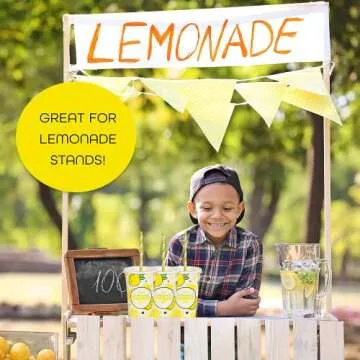 150 Pieces / 50 Sets 20 Oz Lemonade Cups with Lids and Paper Straws - Set of 50 - Lemonade Stand Supplies For Kids and Adults