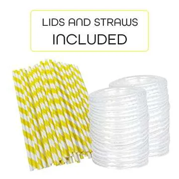 150 Pieces / 50 Sets 20 Oz Lemonade Cups with Lids and Paper Straws - Set of 50 - Lemonade Stand Supplies For Kids and Adults