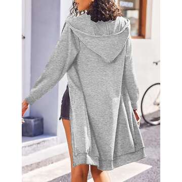 ELESOL Women's Casual Long Fleece Hoodies Sweatshirt Coat Pockets Zip up Outerwear Hooded Jacket Tops, Gray Large