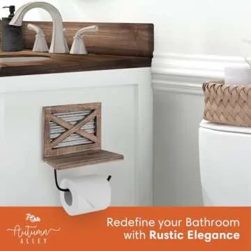 Autumn Alley Rustic Farmhouse Toilet Paper Holder with Shelf - Rustic Farmhouse Bathroom Decor - Farmhouse Bathroom Accessories and Western Bathroom Decor Wall Mounted, Brown Wood