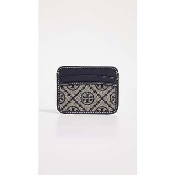 Tory Burch Women's T Monogram Jacquard Card Case, Tory Navy, Blue, Print, One Size