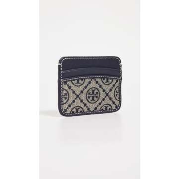 Tory Burch Women's T Monogram Jacquard Card Case, Tory Navy, Blue, Print, One Size