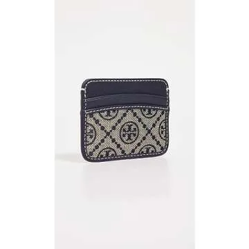 Tory Burch Women's T Monogram Jacquard Card Case, Tory Navy, Blue, Print, One Size