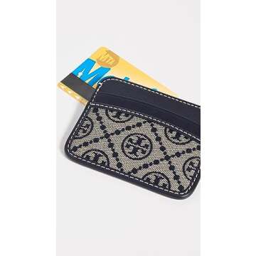 Tory Burch Women's T Monogram Jacquard Card Case, Tory Navy, Blue, Print, One Size