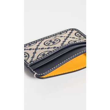 Tory Burch Women's T Monogram Jacquard Card Case, Tory Navy, Blue, Print, One Size
