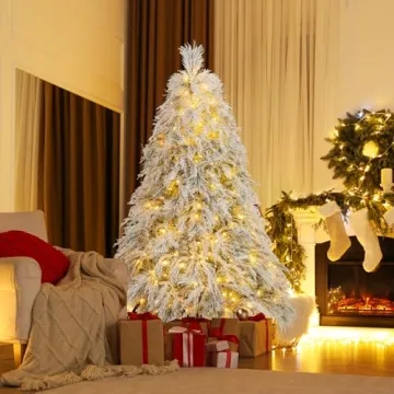 CLEEMAN 6 ft Flocked Christmas Tree with Warm LED Lights