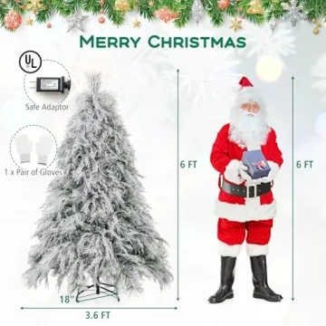 CLEEMAN 6 ft Flocked Christmas Tree with Warm LED Lights