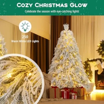 CLEEMAN 6 ft Flocked Christmas Tree with Warm LED Lights