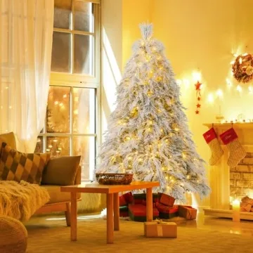 CLEEMAN 6 ft Flocked Christmas Tree with Warm LED Lights