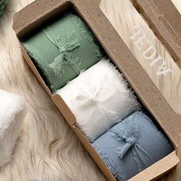 JEDIA Dusty Blue Ribbon, 3 Rolls Graduation Ribbons, 1.5" x 7Yd Green Ribbon for Gift Wrapping, Wedd...