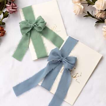 JEDIA Dusty Blue Ribbon, 3 Rolls Graduation Ribbons, 1.5" x 7Yd Green Ribbon for Gift Wrapping, Wedding Invitations, Bouquet Wrap, Bridal Bouquets, DIY Crafts