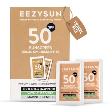 EEZYSUN Mineral SPF 50 Travel Size Sunscreen Snap Packets | Infused with Aloe Vera | Vegan & Reef-Sa...