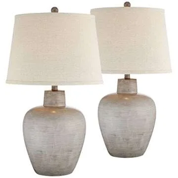 Regency Hill Glenn Rustic Country Cottage Style Table Lamps 27" Tall Set of 2 with Neutral Drum Shad...
