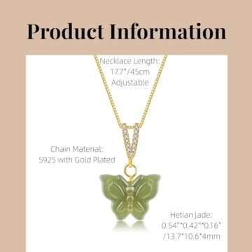 LOOYUUPEE Natural Hetian Jade Necklace for Women, Butterfly Pendant Necklace Simple Fresh Necklace C...