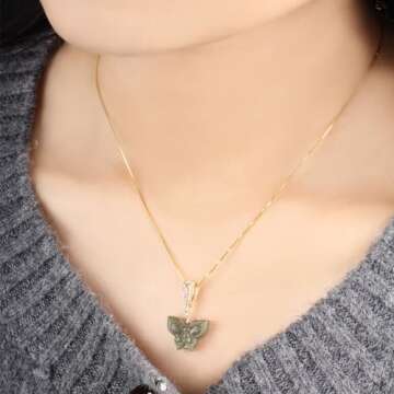 LOOYUUPEE Natural Hetian Jade Necklace for Women, Butterfly Pendant Necklace Simple Fresh Necklace Choker Pendant Handmade Jewelry (S925 Sterling Silver Gold Plated)