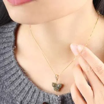 LOOYUUPEE Natural Jade Butterfly Pendant Necklace for Women