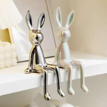 Jubiluxor 3-Piece Rabbit Decor Sculptures - Home, Office, Living Room, Bedroom - Accents, Decorations, Figurines - Small Statues for Bookshelf, Desk - Ideal Gifts (Gold, Silver, White)