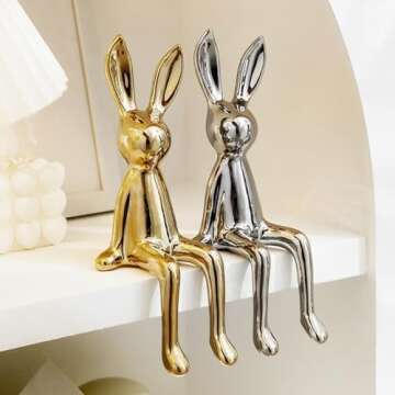 Jubiluxor 3-Piece Rabbit Decor Sculptures - Home, Office, Living Room, Bedroom - Accents, Decorations, Figurines - Small Statues for Bookshelf, Desk - Ideal Gifts (Gold, Silver, White)