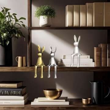 Jubiluxor 3-Piece Rabbit Decor Sculptures - Home, Office, Living Room, Bedroom - Accents, Decorations, Figurines - Small Statues for Bookshelf, Desk - Ideal Gifts (Gold, Silver, White)