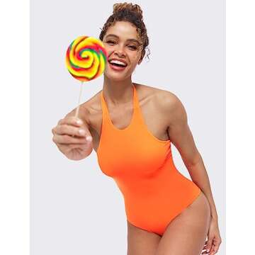 Stylish NEWVISISTER Women’s Halter Bodysuit in Orange