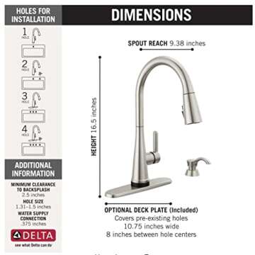 Delta 19826TZ-SPSD-DST Greydon Touch2O Single Handle Pull Down Sprayer Kitchen Faucet with ShieldSpray Technology in SpotShield Stainless Steel (Soap Dispenser and Deck Plate Included)