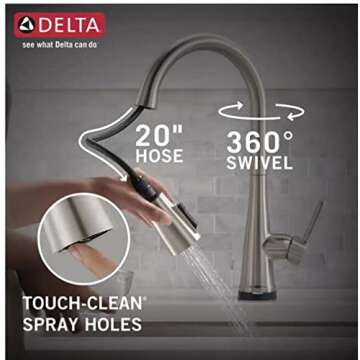 Delta 19826TZ-SPSD-DST Greydon Touch2O Single Handle Pull Down Sprayer Kitchen Faucet with ShieldSpray Technology in SpotShield Stainless Steel (Soap Dispenser and Deck Plate Included)