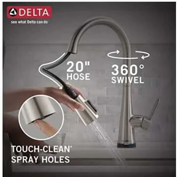 Delta 19826TZ-SPSD-DST Greydon Touch2O Single Handle Pull Down Sprayer Kitchen Faucet with ShieldSpray Technology in SpotShield Stainless Steel (Soap Dispenser and Deck Plate Included)