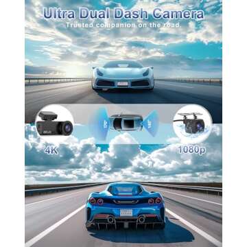 4K Dash Cam Front and Rear, WiFi Dash Cam with 64GB Card, 4K+1080P Dash Camera for Cars, WiFi Car Ca...