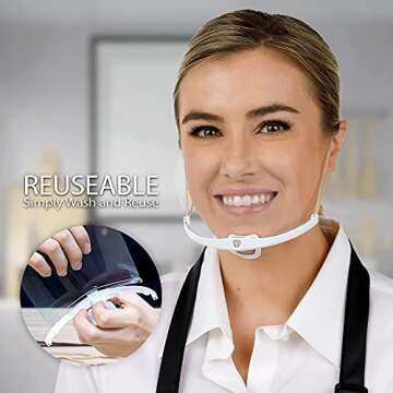 SHIELDOFGLORY Clear Mask Face Shield Reusable 1 Set 4 Replacement Clear Face mask Shield (2 Cover Nose, 2 Mouth Shield) - Food Handlers Anti-Fog Transparent Mask, Made In KOREA