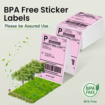 Phomemo 4X6'' Thermal Shipping Labels -Fan-Fold Labels-for Shipping Labels, Address, Mail, Product Logo Labels, 500pcs,Pink