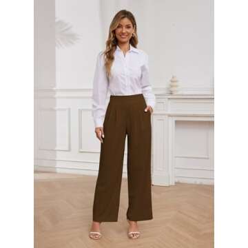 HVT Wide Leg Pants for Women High Elastic Waisted Work Pants Business Palazzo Trousers with Pockets Brown
