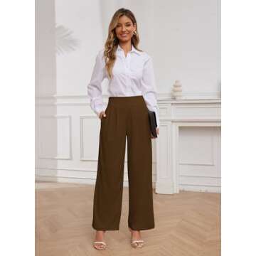 HVT Wide Leg Pants for Women High Elastic Waisted Work Pants Business Palazzo Trousers with Pockets Brown